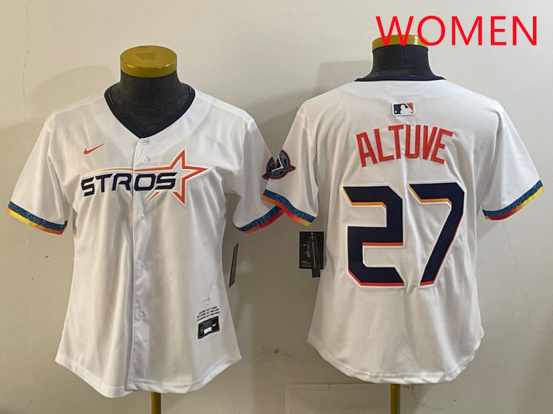 Women Houston Astros #27 Altuve White Fourth generation Joint Name 2025 Nike MLB Jersey style 1